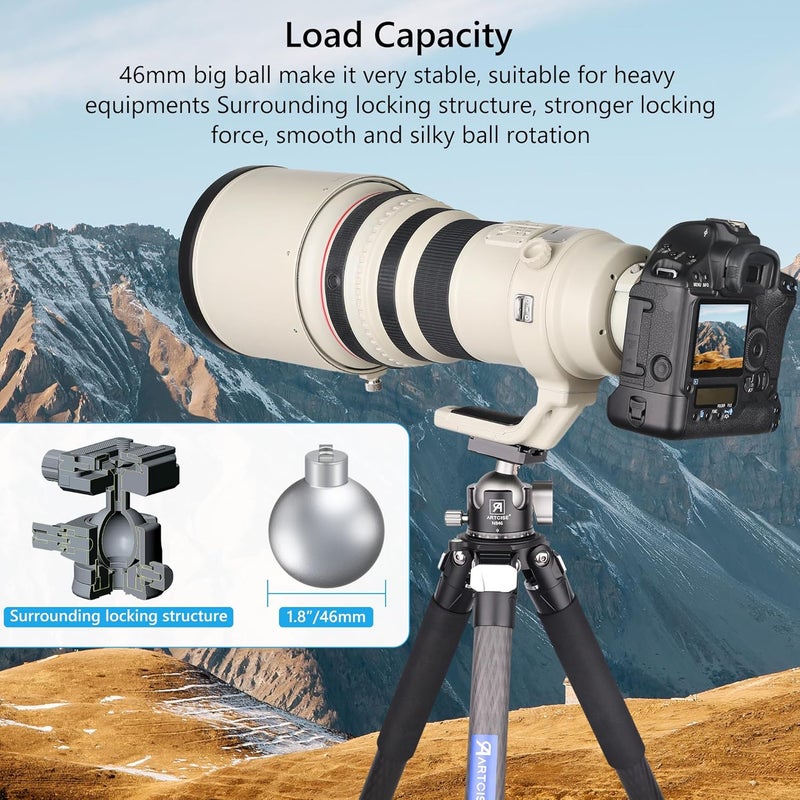 ARTCISE Tripod Ball Head Low Profile Tripod Head All Metal Camera Tripod Head 44lbs/20kg Load with Three Arca Swiss Quick Release Plate for Tripod, Monopod, DSLR, Camera - Image 2